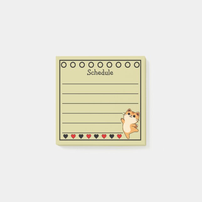 Ginger Orange Cat Schedule Yellow Post-it Notes (Front)