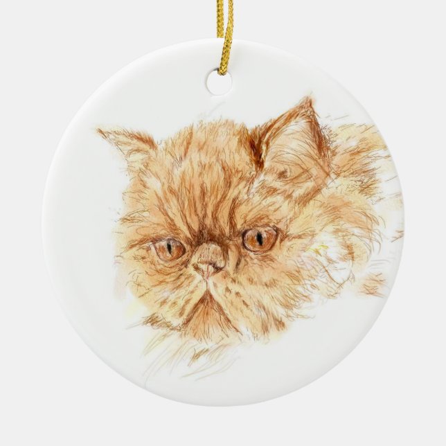 ginger persian cat ceramic tree decoration (Front)