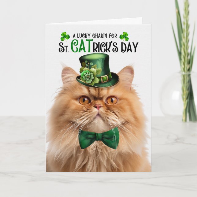 Ginger Persian Cat Lucky Charm St CATrick's Day Holiday Card (Front)