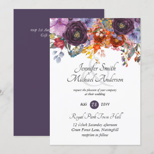 Ginger Purple Autumn Fall Floral Wedding Invites