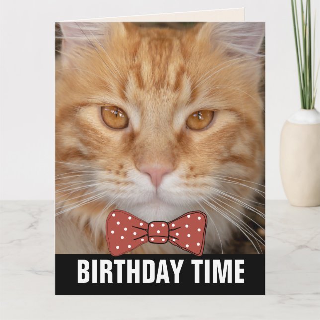 GINGER RED CAT bowtie BIRTHDAY CARDS (Front)