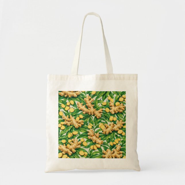 Ginger Root Slices Botanical Pattern Tote Bag (Front)