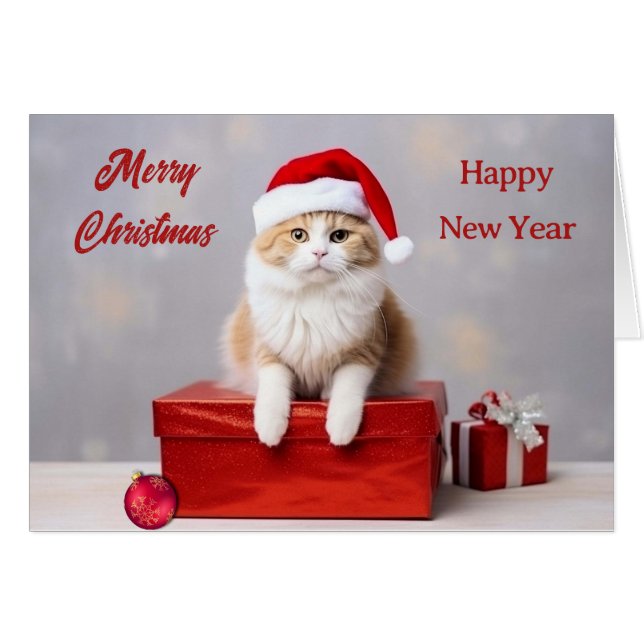 Ginger Santa Claus Cat Christmas Card (Front Horizontal)