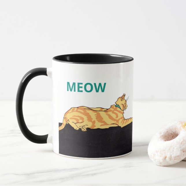 Ginger Striped Cat MEOW Mug (With Donut)
