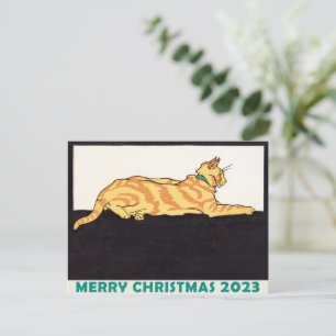 Ginger Striped Cat Merry Christmas Postcard
