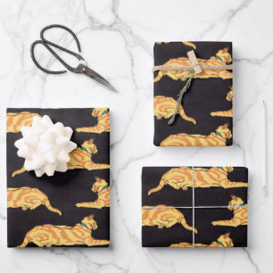 Ginger Striped Cats Pattern Wrapping Paper Sheet