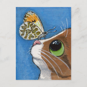 Ginger Tabby Cat and Butterfly Postcard