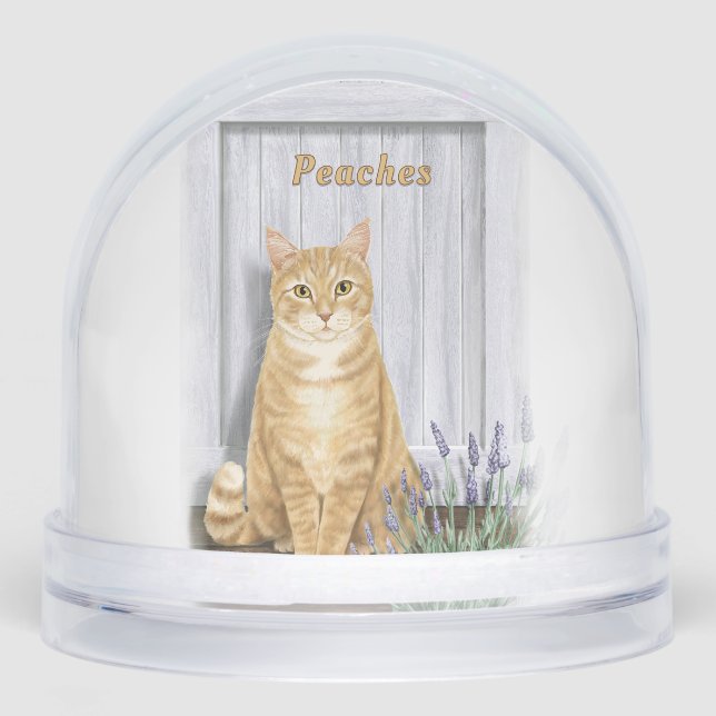 Ginger Tabby Cat at Lavender Door Personalised Snowglobe (Front)