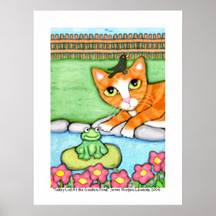 Ginger Tabby Cat By The Pond Poster