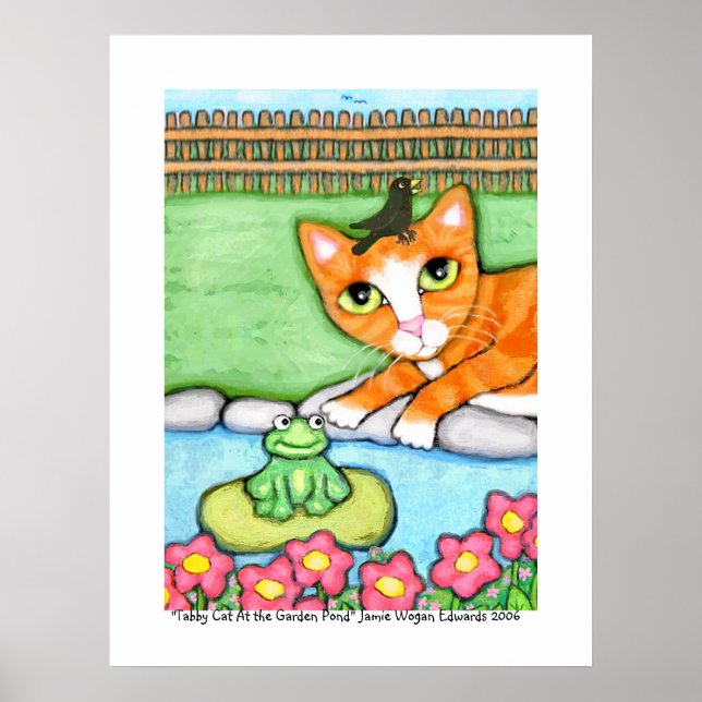 Ginger Tabby Cat By The Pond Poster (Front)