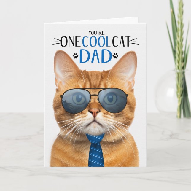 Ginger Tabby Cat Father's Day One Cool Cat Holiday Card (Front)