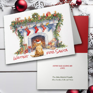 Ginger Tabby Cat Fireplace Christmas Card