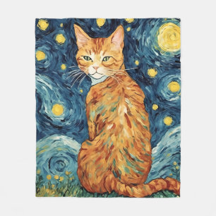 Ginger Tabby Cat in the Starry Night Fleece Blanket