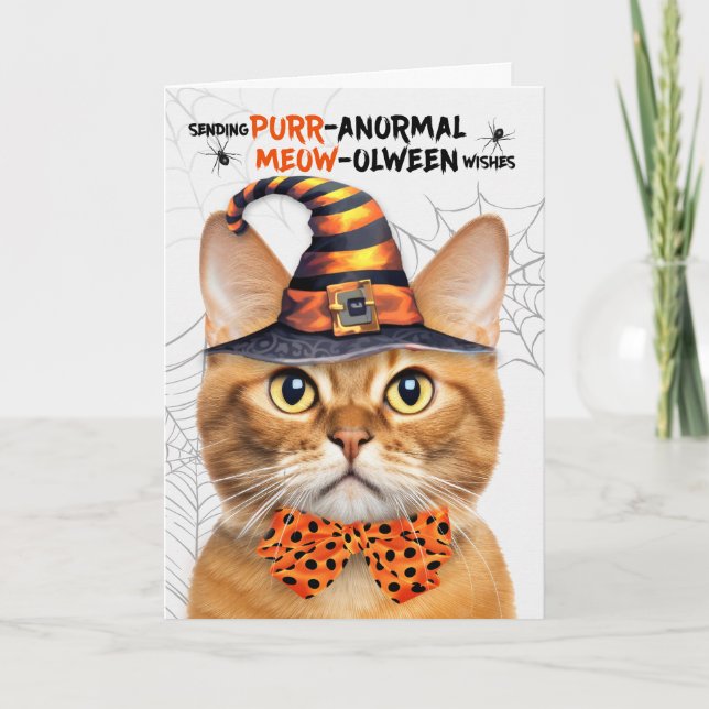 Ginger Tabby Halloween Cat PURRanormal MEOWolween Holiday Card (Front)