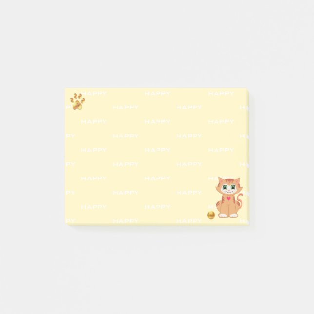 Ginger Tabby Kitty Cat Cartoon on Yellow Post-it Notes (Front)