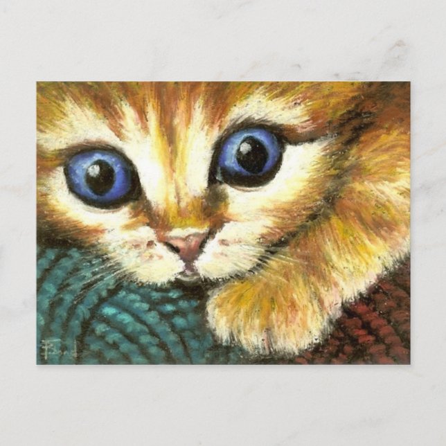 Ginger tabby playing with wool postcard (Front)