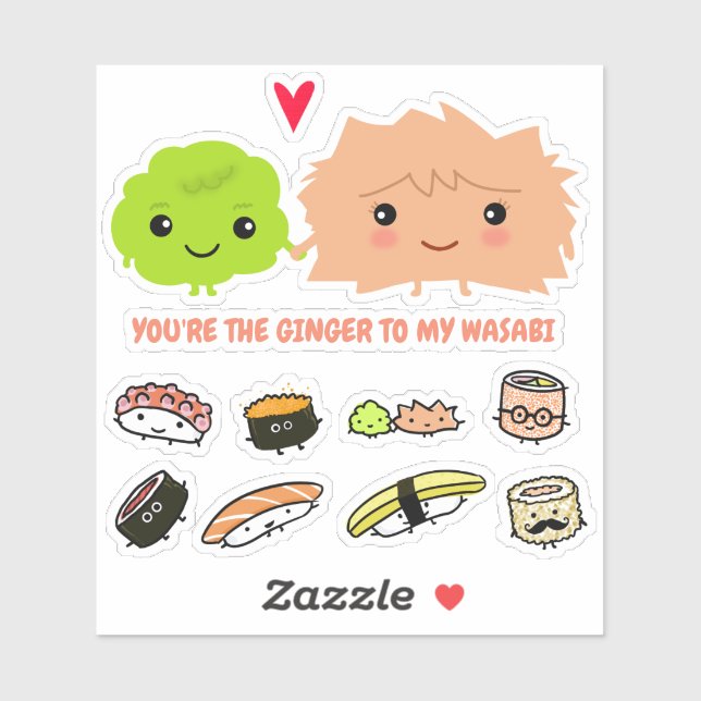 Ginger, Wasabi and Sushi Friends Vinyl Sticker Set (Sheet)