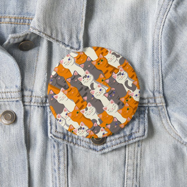 Ginger white black cat diagonal pattern 10 cm round badge (In Situ)