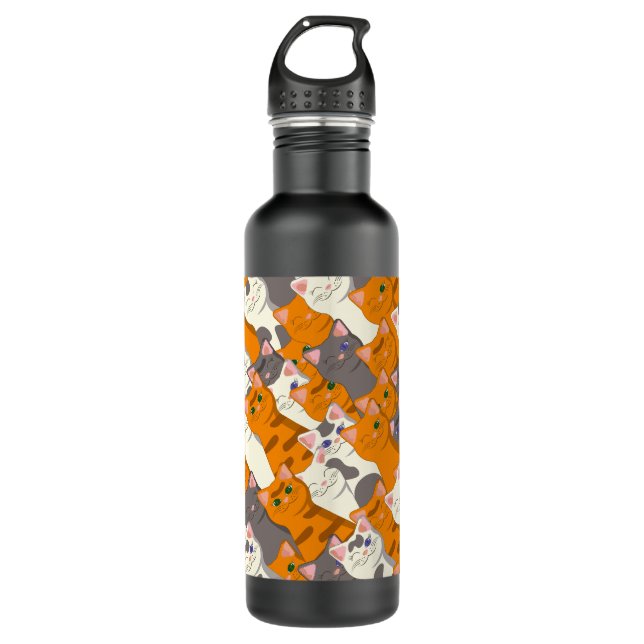 Ginger white black cat diagonal pattern 710 ml water bottle (Front)