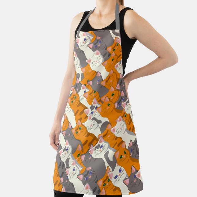 Ginger white black cat diagonal pattern apron (Insitu)