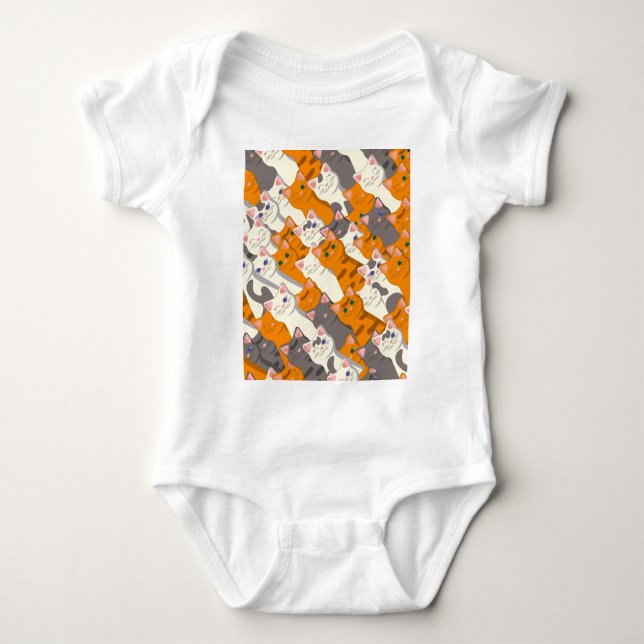 Ginger white black cat diagonal pattern baby bodysuit (Front)