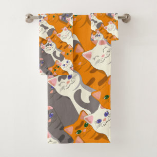 Ginger white black cat diagonal pattern bath towel set