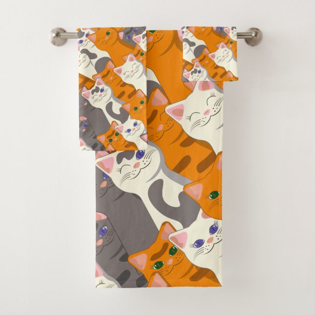 Ginger white black cat diagonal pattern bath towel set (Insitu)