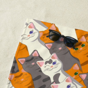 Ginger white black cat diagonal pattern beach towel