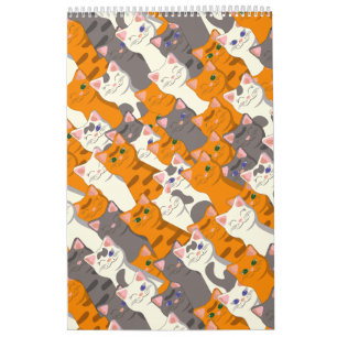 Ginger white black cat diagonal pattern calendar
