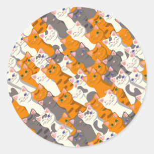 Ginger white black cat diagonal pattern classic round sticker
