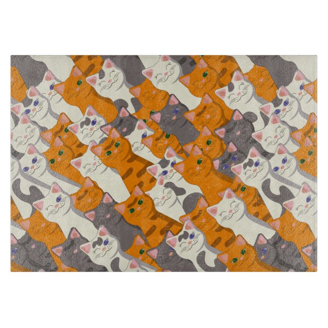 Ginger white black cat diagonal pattern cutting board (Front)