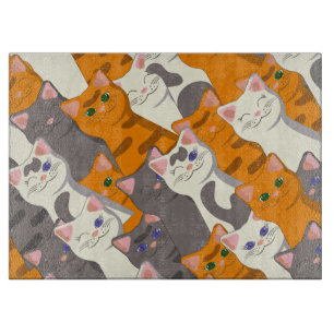 Ginger white black cat diagonal pattern cutting board