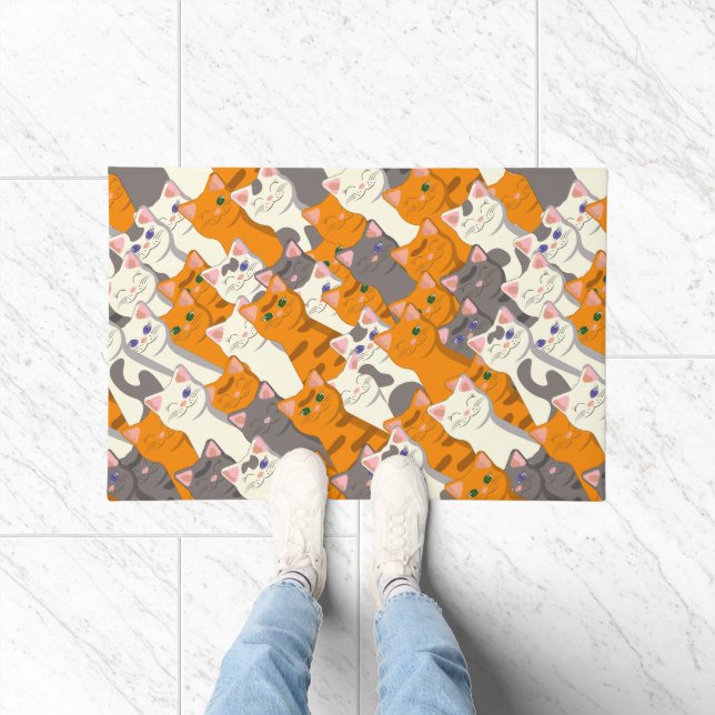 Ginger white black cat diagonal pattern doormat (Indoor)