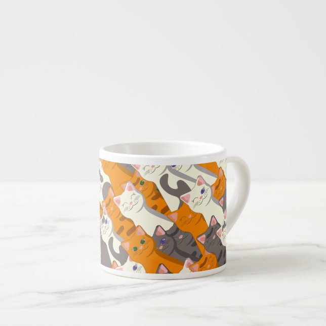 Ginger white black cat diagonal pattern espresso cup (Front Right)