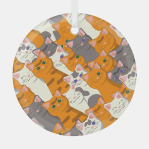 Ginger white black cat diagonal pattern glass tree decoration