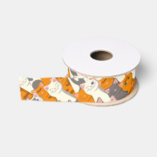 Ginger white black cat diagonal pattern grosgrain ribbon