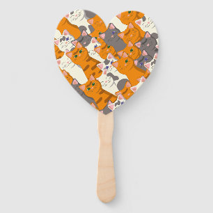 Ginger white black cat diagonal pattern hand fan