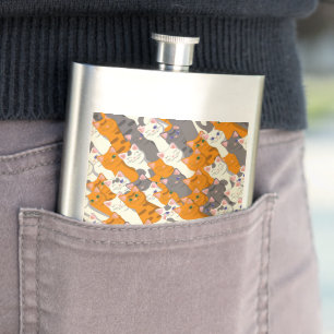Ginger white black cat diagonal pattern hip flask