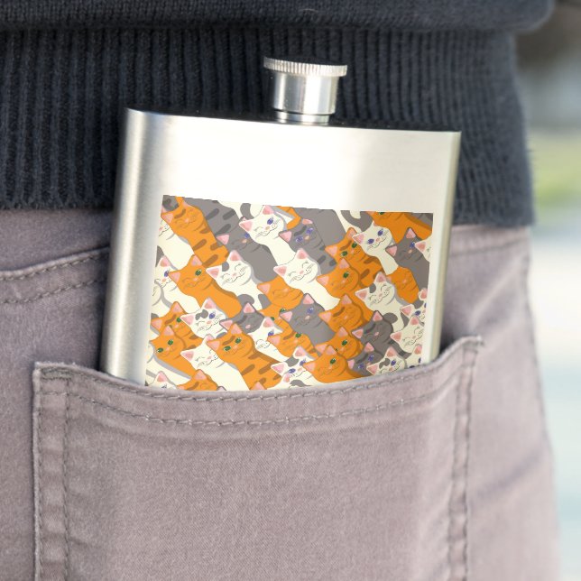 Ginger white black cat diagonal pattern hip flask (In Situ)