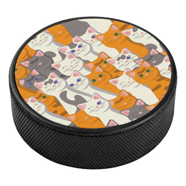 Ginger white black cat diagonal pattern hockey puck (3/4)