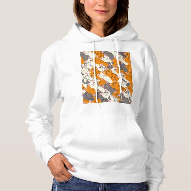 Ginger white black cat diagonal pattern hoodie (Front)