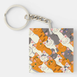 Ginger white black cat diagonal pattern key ring