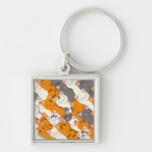 Ginger white black cat diagonal pattern key ring