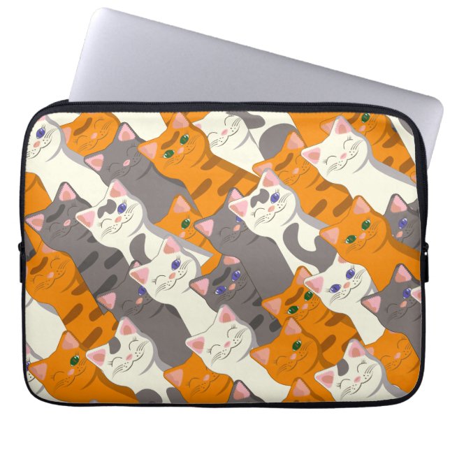Ginger white black cat diagonal pattern laptop sleeve (Front)