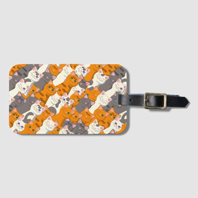 Ginger white black cat diagonal pattern luggage tag (Front Horizontal)