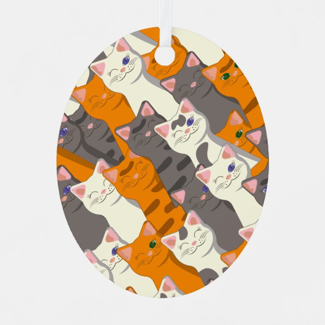 Ginger white black cat diagonal pattern metal tree decoration (Front)