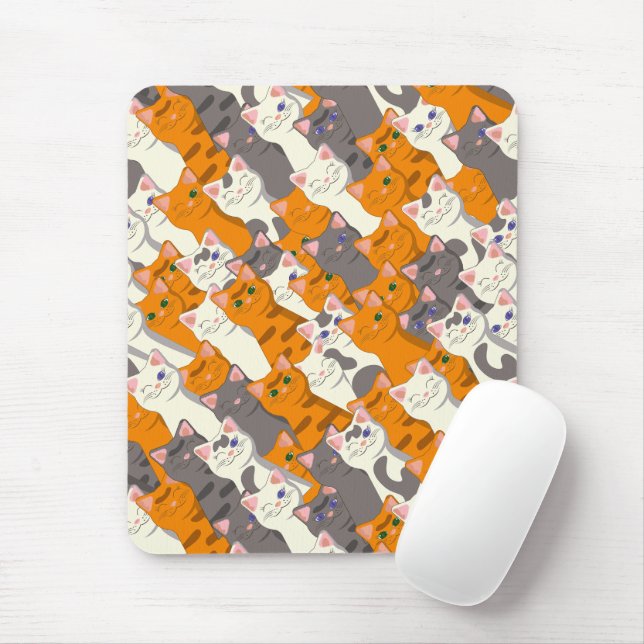 Ginger white black cat diagonal pattern mouse mat (With Mouse)