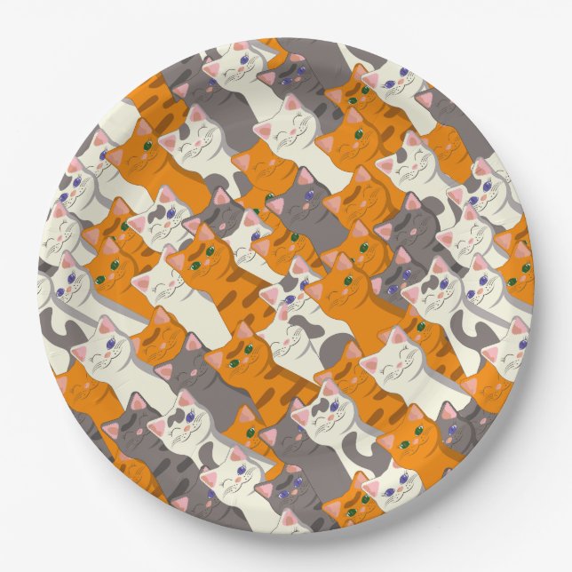 Ginger white black cat diagonal pattern paper plate (Front)