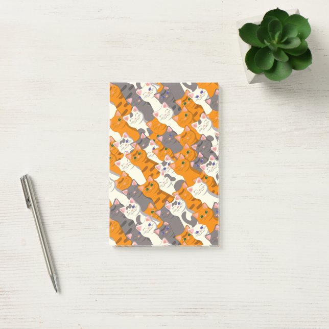 Ginger white black cat diagonal pattern post-it notes (Office)
