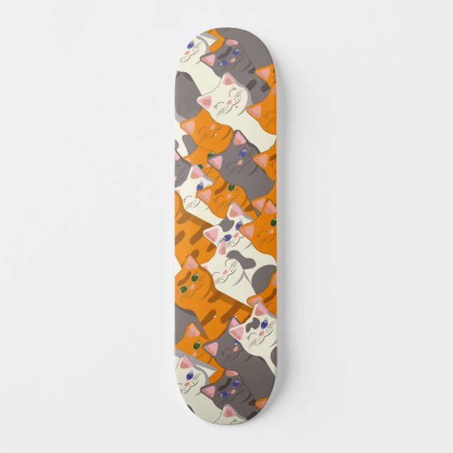 Ginger white black cat diagonal pattern skateboard (Front)